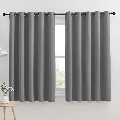 Picture of NICETOWN Silver Grey Blackout Curtain Panels for Bedroom, Thermal Insulated Grommet Top Blackout Draperies and Drapes for Basement (2 Panels, W70 x L63-inch, Silver Grey)