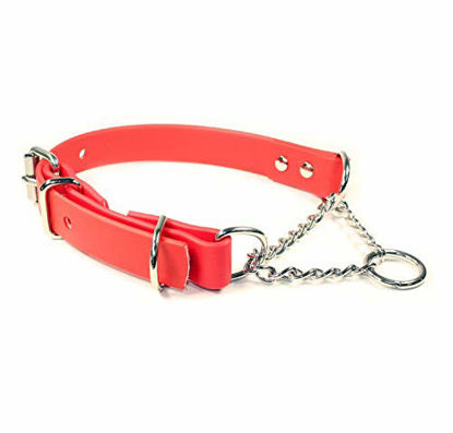 Picture of sleepy pup Adjustable Waterproof Martingale Half-Check Stainless Steel Chain Training Dog Collar (M/L: 16"-20", Red)