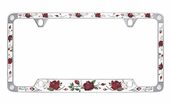 Picture of Baron-Jewelry Rose Pattern License Plate Frame with Sparkly Texture Vinyl and Swarovski Crystals.