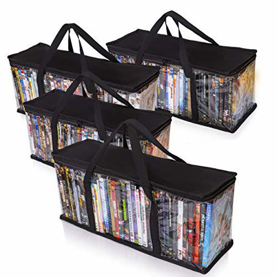 Picture of Besti Premium Quality Home DVD Storage Bags (4-Pack) Holds 160 Total Movies or Video Games, Blu-ray, | Convenient Travel Case for Media | Stackable, Easy to Carry (Black)