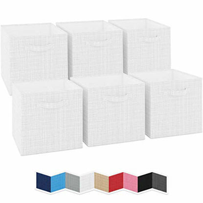 Picture of NEATERIZE 13x13x13 Large Storage Cubes - Set of 6 Storage Bins. Features Dual Handles | Cube Storage Bins | Foldable Closet Organizers and Storage | Fabric Box for Home, Office (White-Grey)