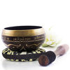 Picture of Tibetan Singing Bowl Set - Easy to Play with New Dual-End Striker & Cushion ~ Creates Beautiful Sound for Holistic Healing, Meditation & Relaxation ~ Bliss Pattern~ Darker Brown Bowl with Black Pillow