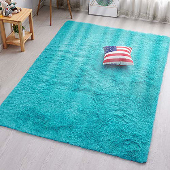 Picture of PAGISOFE Soft Fluffy Blue Area Rugs for Bedroom Kids Room Living Room Carpet Shag Furry Fur Rug for Boys Girls Dorm Room Modern Plush Decorative Nursery Rugs Solid Accent Floor Rugs 4'x 5',Blue