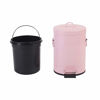 Picture of Bathroom Trash Can with Lid, Small Pink Trash Can Wastebasket for Home Bedroom with Lid, Round Waste Bin Soft Close, Retro Vintage Garbage Metal Cans for Office, 5 Liter / 1.3 Gallon, Glossy Pink