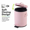 Picture of Bathroom Trash Can with Lid, Small Pink Trash Can Wastebasket for Home Bedroom with Lid, Round Waste Bin Soft Close, Retro Vintage Garbage Metal Cans for Office, 5 Liter / 1.3 Gallon, Glossy Pink