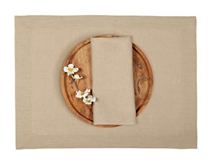 Picture of DMoksha Homes 100% Pure Linen Bella 14x19 Inch Set of 4 Placemats, European Flax Natural Fabric Machine Washable Handmade with Mitered Corners, Great Gift Choice, Champagne Beige