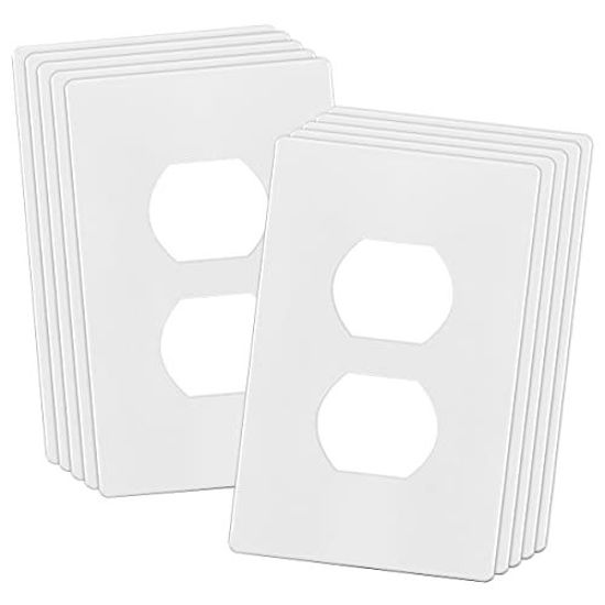Picture of ENERLITES Screwless Duplex Wall Plates, Child Safe Receptacle Outlet Covers, Standard Size, 1-Gang 4.68"x 2.93", Unbreakable Polycarbonate Thermoplastic, UL Listed, SI8821-W-10PCS, Glossy, White
