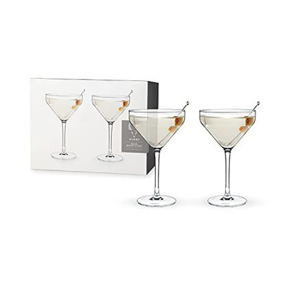 Picture of Viski Angled, Set of 2, Holds 9 oz, Lead-Free Crystal Stemmed Martini, Cocktail Glass
