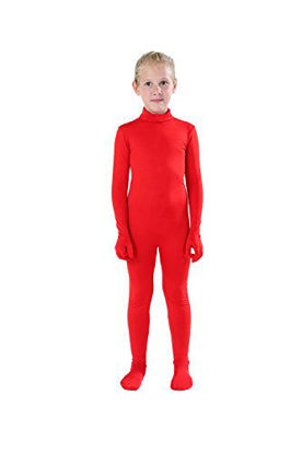 Picture of Full Bodysuit Kids Dancewear Solid Color Spandex Zentai Child Unitard (M, Red)