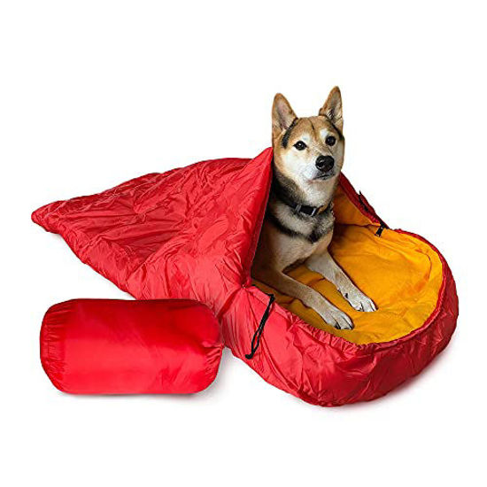 Picture of Vegapop Red Dog Sleeping Bag for Large or Medium Dogs with Storage Bag- Portable Warm Waterproof Blanket for Pets-Perfect for Camping, Backpacking, Traveling, or Indoors and Outdoors