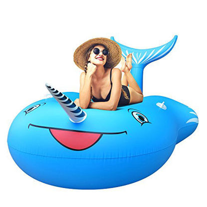 Picture of femor Inflatable Narwhal Pool Float, Funny Pool Party Toys Giant Swimming Pool Floats, Outdoor Vacation Beach Loungers Lake Ride-ons River Raft Lounge for Adults Kids