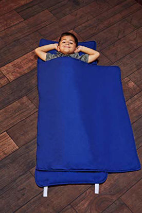 Picture of EVERYDAY KIDS Toddler Nap Mat with Removable Pillow - Navy - Carry Handle with Straps Closure, Rollup Design, Soft Microfiber for Preschool, Daycare, Travel Sleeping Bag - Ages 3-6 Years