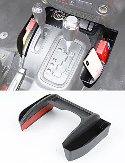 Picture of Savadicar GT-3 JK Shifter Storage Box, Gear Shift Console Side Tray Organizer for 2011-2018 Jeep Wrangler JK JKU, Reserved USB Charger Extender Slot, Interior Accessories, Black