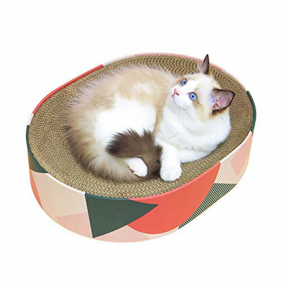 Picture of MSBC Cat Scratcher Carboard Bed Lounge Couch for Indoor Cats Oval Shape 17"x13", Kitty Cat Scratching Pad Recycle Corrugate Scratcher Long Lasting Furniture