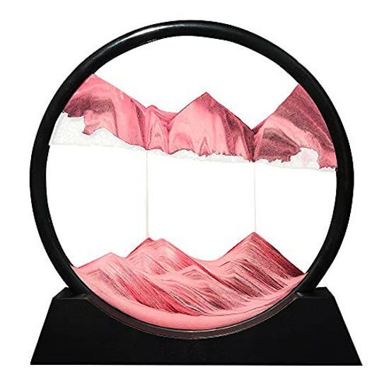 Picture of Muyan Moving Sand Art Picture Sandscapes in Motion Round Glass 3D Deep Sea Sand Art for Adult Kid Large Desktop Art Toys (Pink, 7 Inch)