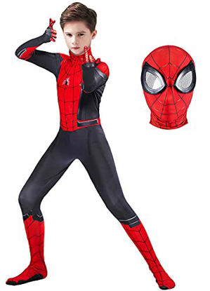 Picture of Kids Superhero Costume 3D Style Spandex Bodysuit Cool Halloween Cosplay Jumpsuit for Boys Girls (Red, Kids-S (Height: 39-43Inch))