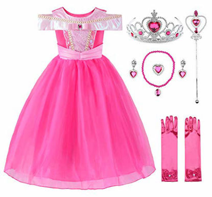 Picture of Ohlover Princess Costume Birthday Party Pageants Fancy Dress for Girls (8 Years, Rose with Accessories)