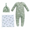 Picture of Owlivia Organic Take Me Home Outfit Set, Newborn Baby Boy Girl Footed Pajama Hat and Muslin Blanket Gift Set,3 Pcs(Feather Green, 0-3Months)