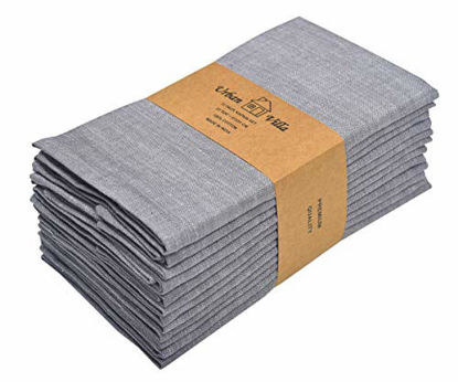 Picture of Urban Villa Chambray Slub Set of 12 Dinner Napkins (20X20 Inch) 100% Cotton Everyday Use Premium Quality Over sized Cloth Napkins with Mitered Corners Ultra Soft Durable Hotel Quality (Grey/White)