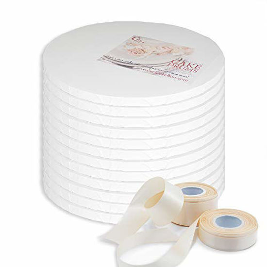 Picture of Cake Drums Round 10 Inches - (White, 12-Pack) - Sturdy 1/2 Inch Thick - Fully Wrapped Edges