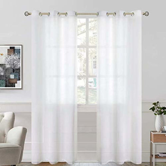 Picture of BGment Linen Look Semi Sheer Curtains for Bedroom, Grommet Light Filtering Casual Textured Privacy Curtains for Living Room, 2 Panels (Each 42 x 95 Inch, White)