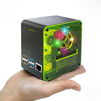 Picture of ElectroCookie Raspberry Pi 4 Case, Miniature Desktop Aluminum Case with Cooling Fan and Color Changing Ambient Light (Matte Black & Neon)