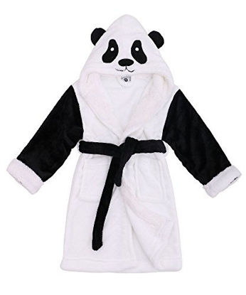 Picture of Kids Robe Zoo Crew Fuzzy Sherpa Lined Hooded Animal Bathrobe,Panda,S(1-3 Years)