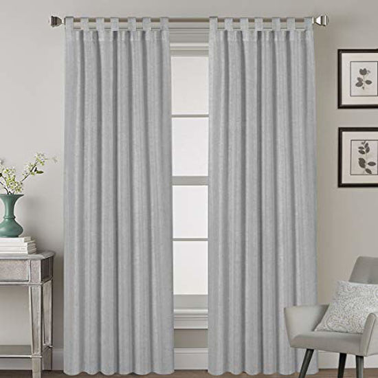 Picture of Tab Top Natural Linen Blended Airy Curtains for Living Room Home Decor Soft Rich Material Light Reducing Bedroom Drape Panels, Set of 2, 52 x 84 -Inch - Dove Pattern
