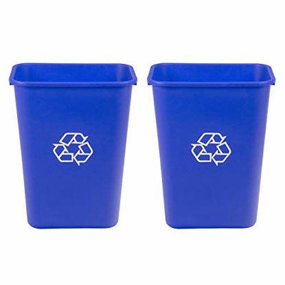 Picture of AmazonCommercial 10 Gallon Commercial Office Wastebasket, Blue, w/ Recycle Logo, 2-pack