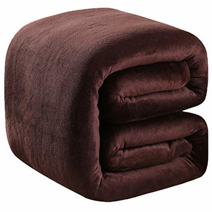 Picture of Fleece Blanket Queen Size 350GSM Lightweight Throw for The Bed Extra Soft Brush Fabric Super Warm Sofa Blanket 90" x 90"(Brown Queen)