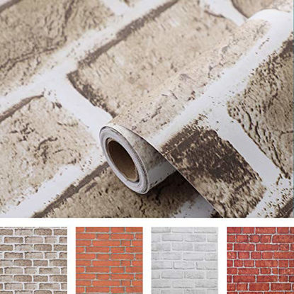 Picture of Coavas Brick Wallpaper Peel and Stick Brown 17.7x393.7 Inches for Bedroom Faux Brick Kitchen Cabinets Backsplash Fireplace Laundry Room Accent Walls Classroom Thicker Thicken Halloween (45x1000cm)