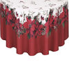 Picture of Newbridge Blooming Poinsettias Double Bordered Christmas Fabric Tablecloth, Traditional Red and White Poinsettia Print Easy Care, Stain Release Tablecloth, 70 Inch Round