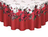 Picture of Newbridge Blooming Poinsettias Double Bordered Christmas Fabric Tablecloth, Traditional Red and White Poinsettia Print Easy Care, Stain Release Tablecloth, 70 Inch Round