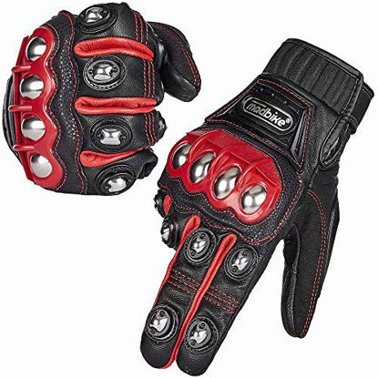 Picture of ILM Alloy Steel Leather Hard Knuckle Touchscreen Motorcycle Bicycle Motorbike Powersports Racing Gloves (XL, (LEATHER) RED)