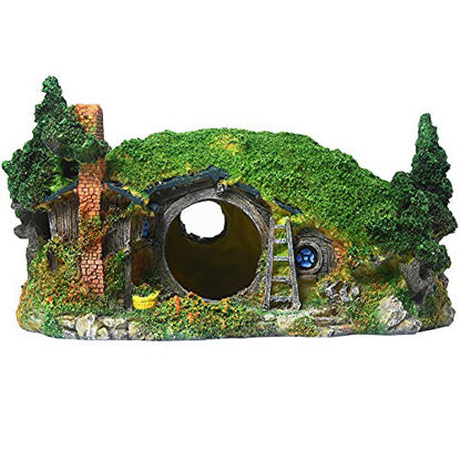 Picture of PTFJZ Aquarium Decorations - Hobbit Fish Tank Ornament Pet House Hidden Hole Landscaping Fish Tank Backgrounds Decor Box (Big)