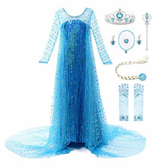 Picture of JerrisApparel Girls Princess Costume Birthday Party Christmas Fancy Dress up (5 Years, Blue with Accessories)