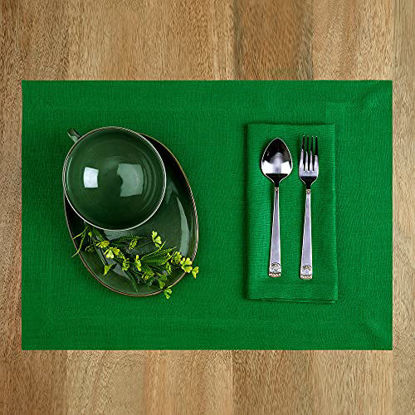 Picture of DMoksha Homes 100% Pure Linen Bella 14 x 19 Inch Set of 4 Placemats for Christmas, European Flax Natural Fabric, Handmade with Mitered Corners, Great Gift Choice, Glorious Green