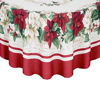 Picture of Newbridge Presley Red and White Poinsettia Double Bordered Christmas Fabric Tablecloth, Christmas Cottage Floral Bordered Print Easy Care, Stain Release Tablecloth, 70 Inch Round