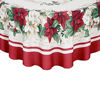 Picture of Newbridge Presley Red and White Poinsettia Double Bordered Christmas Fabric Tablecloth, Christmas Cottage Floral Bordered Print Easy Care, Stain Release Tablecloth, 70 Inch Round