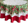 Picture of Newbridge Holly Ribbon Traditions Bordered Christmas Fabric Tablecloth, Boughs of Holly and Berry Ribbon Garland Print Easy Care, Stain Release Tablecloth, 70 Inch Round