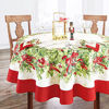 Picture of Newbridge Holly Ribbon Traditions Bordered Christmas Fabric Tablecloth, Boughs of Holly and Berry Ribbon Garland Print Easy Care, Stain Release Tablecloth, 70 Inch Round