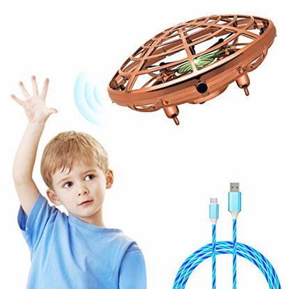 Picture of Hand Operated Drone for Kids Adults - Mini Drone for Kids Flying Ball Drone with 5 Upgraded Interactive Sensors 360 Degree Rotating Indoor Drone for Kids UFO Toy Drone for Boys and Girls (Golden)