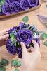 Picture of Floroom Artificial Flowers 50pcs Real Looking Dark Purple Foam Fake Roses with Stems for DIY Wedding Bouquets Bridal Shower Centerpieces Floral Arrangements Party Tables Home Decorations