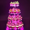 Picture of YestBuy 4 Tier Round Cupcake Stand - Premium Cupcake Holder - Acrylic Cupcake Tower Display - Display for Pastry + LED Light String - Ideal for Weddings, Birthday Parties & Events (Multicolored)