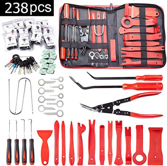 Picture of Uolor 238 Pcs Trim Removal Tool Kit, Car Pry Tool Kit Door Panel/Radio/Stereo/Terminal Removal Tool Set, Auto Clip Pliers Fastener Remover Panel Removal Tool Kit, Pry Tool Set with Storage Bag