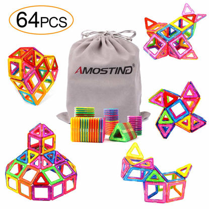 Picture of Tomons Magnetic Blocks for Kids, Magnetic Tiles Building Blocks Set STEM Educational Toys for Boys and Girls with Storage Bag - 64pcs