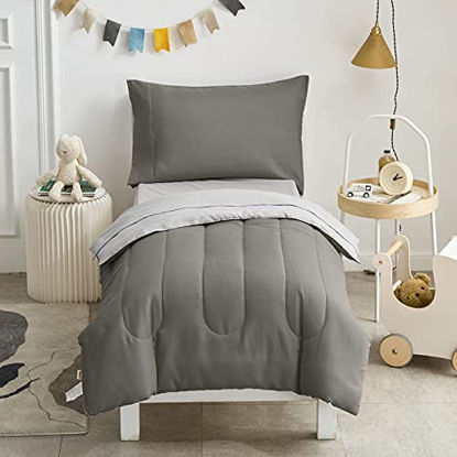 Picture of Uozzi Bedding 4 Pieces Toddler Bedding Set Ultra Soft and Breathable Toddler Sheet Set - Includes Comforter, Flat Sheet, Fitted Sheet and Pillowcase - Dark Gray & Gray