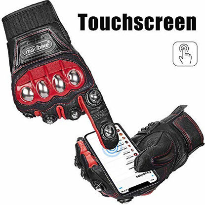 Picture of ILM Alloy Steel Leather Hard Knuckle Touchscreen Motorcycle Bicycle Motorbike Powersports Racing Gloves (XXL, (LEATHER) RED)