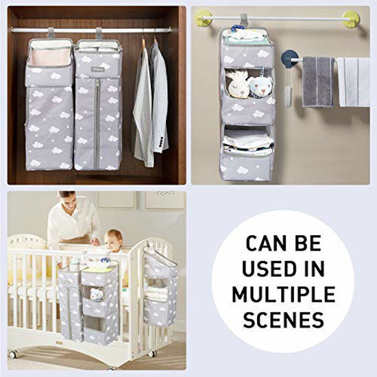 Picture of Orzbow 3-in-1 Nursery Organizer and Baby Diaper Caddy | Hanging Diaper Organization Storage for Baby Essentials | Hang on Crib, Changing Table or Wall (gray)