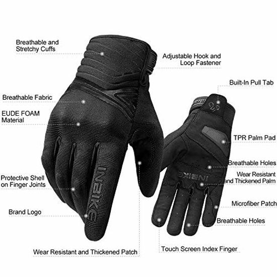 Picture of INBIKE Breathable Mesh Motorcycle Gloves Touchscreen with TPR Palm Pad Hard Knuckles Black Medium